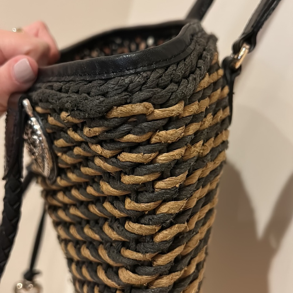 ✨ BRIGHTON ✨ Vintage Raffia Weave Straw Leather Trim Black/Brown Bucket Bag - Picture 15 of 16